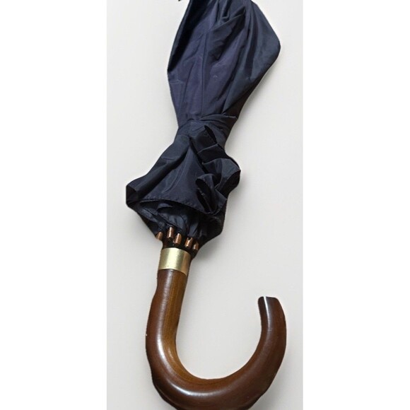 Vtg Yves Saint Laurent OPIUM Umbrella Bamboo Handle Blue Red Print Logo Italy - Picture 8 of 9